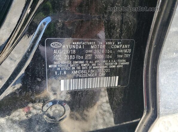 KMHD84LF8KU763201 2019 HYUNDAI ELANTRA Black Vista del compartimento del motor