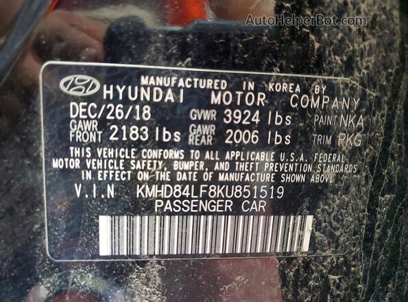 KMHD84LF8KU851519 2019 HYUNDAI ELANTRA Black Widok komory silnika