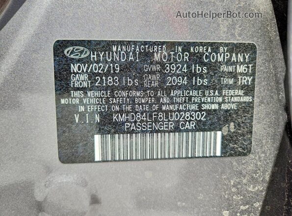 KMHD84LF8LU028302 2020 HYUNDAI ELANTRA Gray ძრავის განყოფილების ხედი