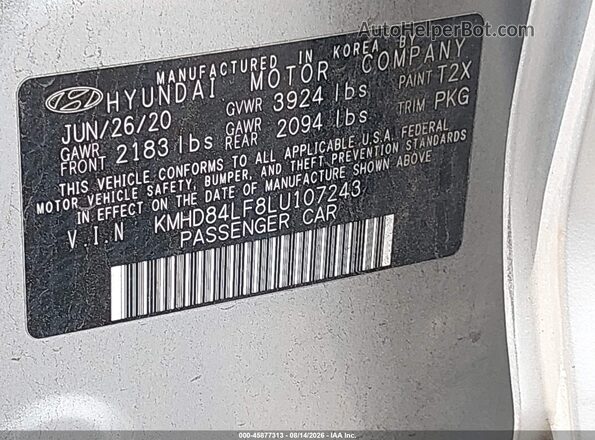 KMHD84LF8LU107243 2020 HYUNDAI ELANTRA Silver Շարժիչի բաժամունքի տեսք