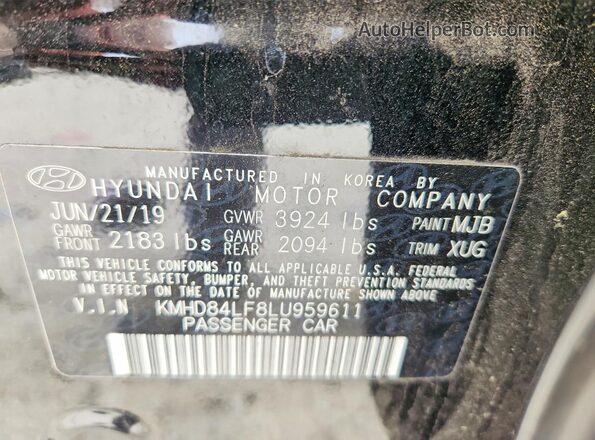 KMHD84LF8LU959611 2020 HYUNDAI ELANTRA Black Вид підкапотного простору