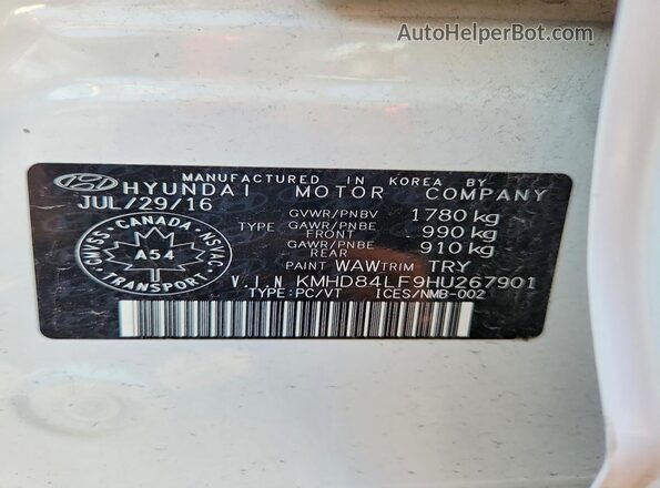 KMHD84LF9HU267901 2017 HYUNDAI ELANTRA White Widok komory silnika