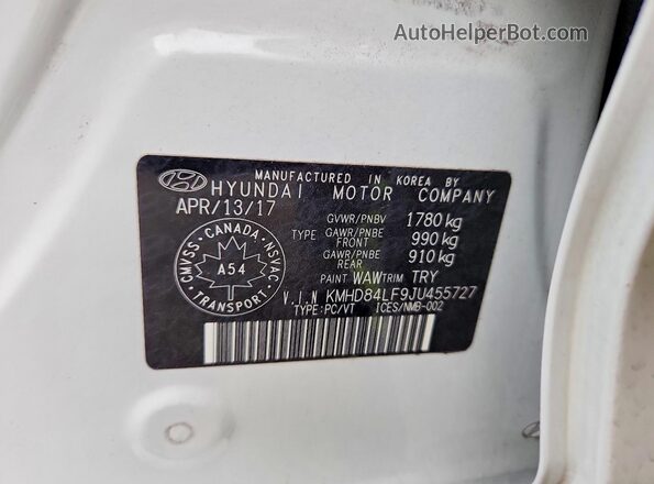 KMHD84LF9JU455727 2018 HYUNDAI ELANTRA White ძრავის განყოფილების ხედი