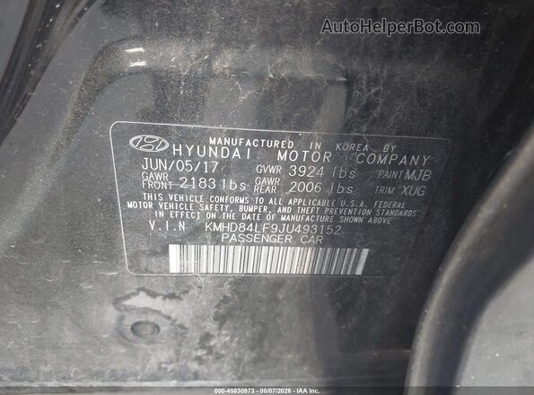 KMHD84LF9JU493152 2018 HYUNDAI ELANTRA Black Engine compartment view