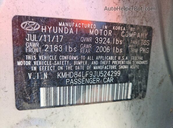 KMHD84LF9JU524299 2018 HYUNDAI ELANTRA Silver Widok naklejki z numerem VIN