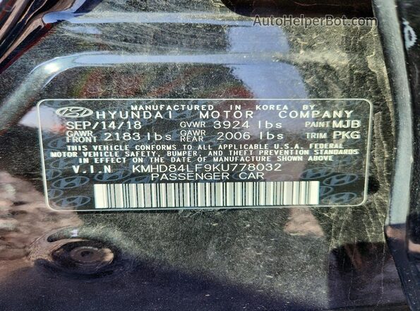 KMHD84LF9KU778032 2019 HYUNDAI ELANTRA Черный Вид подкапотного пространства