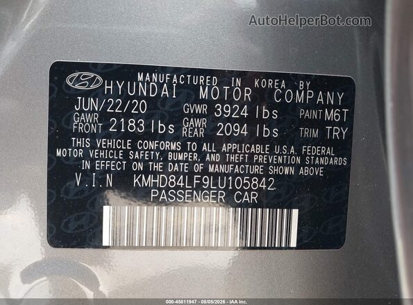 KMHD84LF9LU105842 2020 HYUNDAI ELANTRA Серый Вид подкапотного пространства