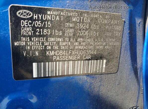 KMHD84LFXHU063544 2017 HYUNDAI ELANTRA Blue Widok naklejki z numerem VIN