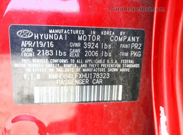 KMHD84LFXHU178323 2017 HYUNDAI ELANTRA Red Вид підкапотного простору