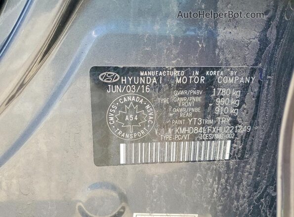 KMHD84LFXHU221249 2017 HYUNDAI ELANTRA Серый Вид наклейки с VIN-кодом
