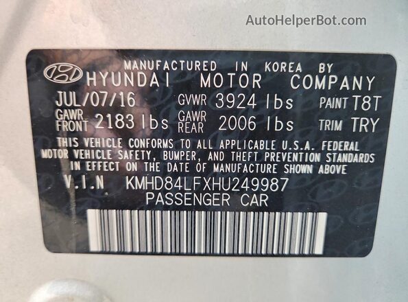 KMHD84LFXHU249987 2017 HYUNDAI ELANTRA Silver Շարժիչի բաժամունքի տեսք