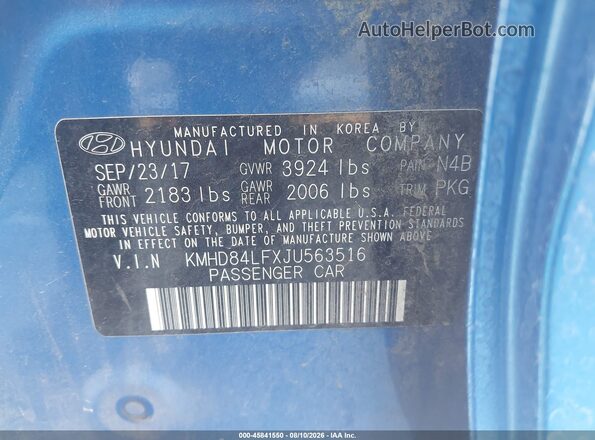 KMHD84LFXJU563516 2018 HYUNDAI ELANTRA Blue Engine compartment view