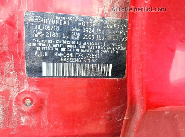 KMHD84LFXKU736811 2019 HYUNDAI ELANTRA Red Engine compartment view