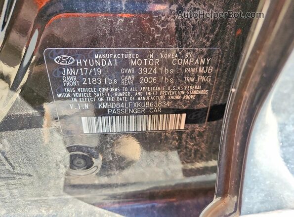 KMHD84LFXKU863834 2019 HYUNDAI ELANTRA Black Widok naklejki z numerem VIN