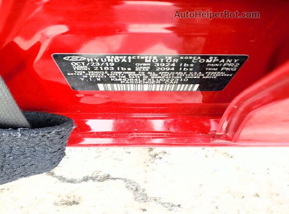 KMHD84LFXLU022310 2020 HYUNDAI ELANTRA Красный Вид наклейки с VIN-кодом