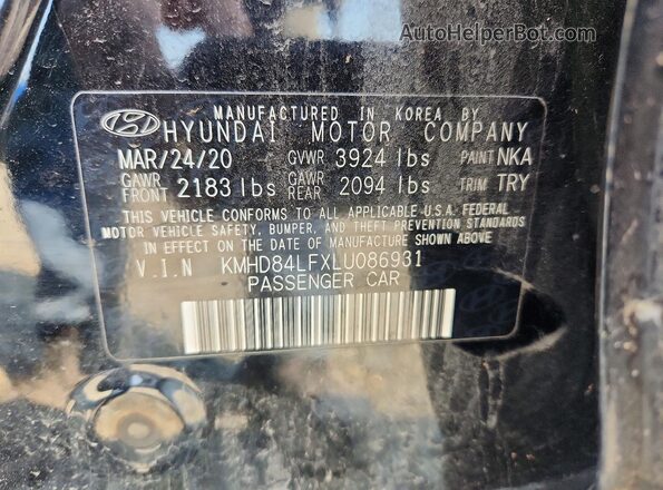 KMHD84LFXLU086931 2020 HYUNDAI ELANTRA Black Vista del compartimento del motor