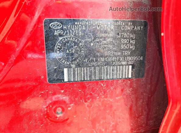 KMHD84LFXLU909504 2020 HYUNDAI ELANTRA Red Vista del compartimento del motor