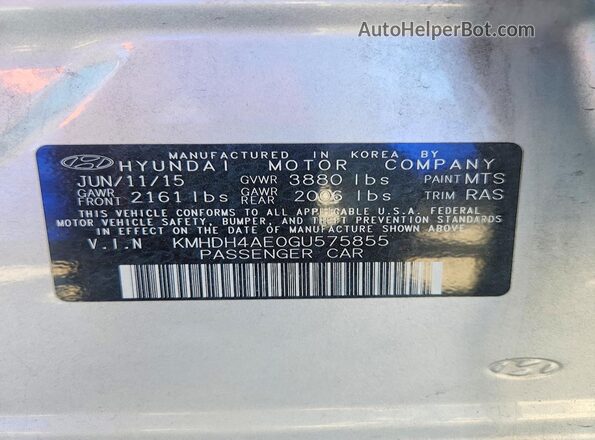 KMHDH4AE0GU575855 2016 HYUNDAI ELANTRA Silver Widok komory silnika