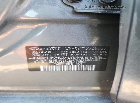 KMHDH4AE0GU623855 2016 HYUNDAI ELANTRA Gray Engine compartment view