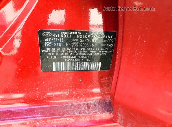 KMHDH4AE1GU640390 2016 HYUNDAI ELANTRA Maroon ძრავის განყოფილების ხედი