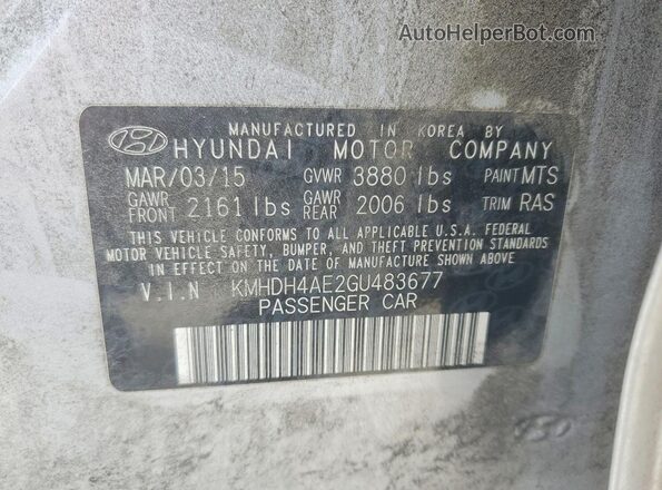 KMHDH4AE2GU483677 2016 HYUNDAI ELANTRA Silver Widok komory silnika