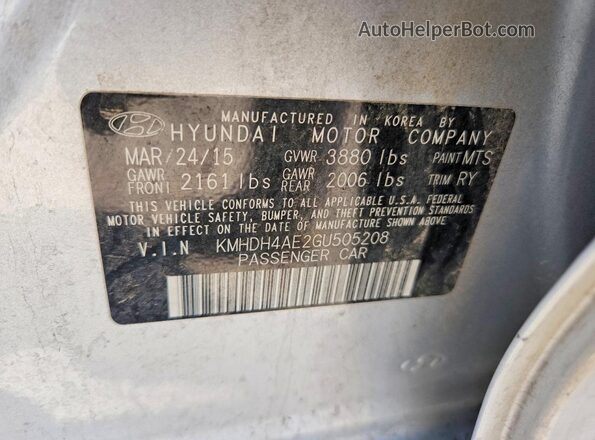 KMHDH4AE2GU505208 2016 HYUNDAI ELANTRA Silver ძრავის განყოფილების ხედი