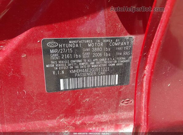 KMHDH4AE2GU511221 2016 HYUNDAI ELANTRA Red Вид підкапотного простору