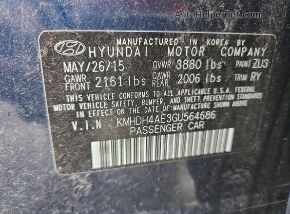 KMHDH4AE3GU564686 2016 HYUNDAI ELANTRA Blue Vista del compartimento del motor