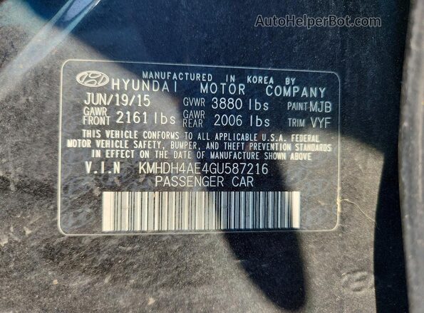 KMHDH4AE4GU587216 2016 HYUNDAI ELANTRA Black Շարժիչի բաժամունքի տեսք