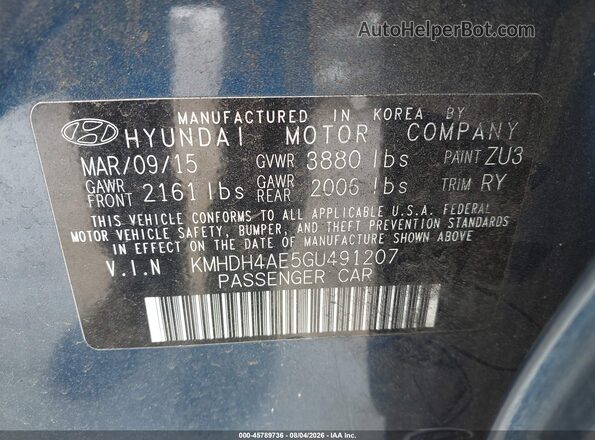 KMHDH4AE5GU491207 2016 HYUNDAI ELANTRA Dark Blue Widok komory silnika