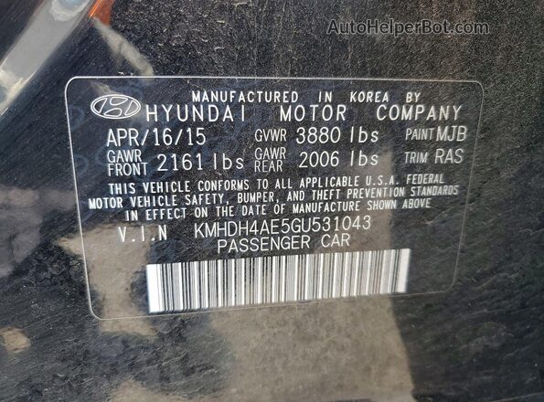 KMHDH4AE5GU531043 2016 HYUNDAI ELANTRA Black Widok komory silnika