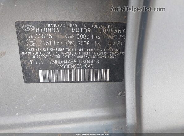KMHDH4AE5GU604413 2016 HYUNDAI ELANTRA Silver Widok komory silnika