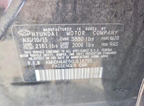 KMHDH4AE5GU618795 2016 HYUNDAI ELANTRA Black VIN կոդի պիտակի տեսք