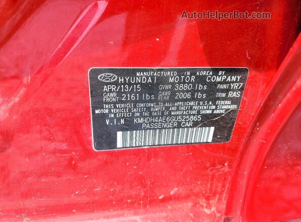KMHDH4AE6GU525865 2016 HYUNDAI ELANTRA Red Engine compartment view