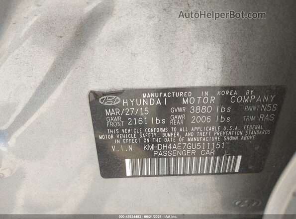 KMHDH4AE7GU511151 2016 HYUNDAI ELANTRA Silver Вид підкапотного простору