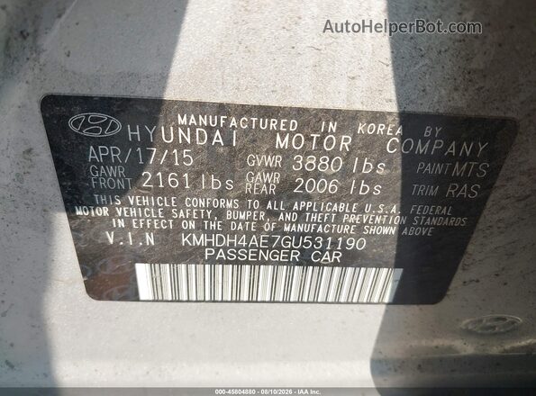 KMHDH4AE7GU531190 2016 HYUNDAI ELANTRA Silver Вид підкапотного простору