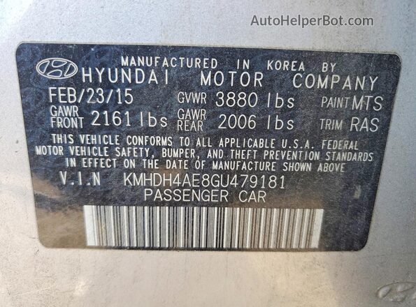 KMHDH4AE8GU479181 2016 HYUNDAI ELANTRA Silver Vista del compartimento del motor