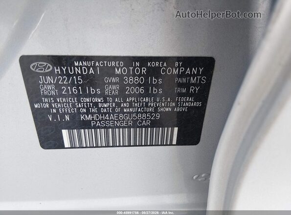KMHDH4AE8GU588529 2016 HYUNDAI ELANTRA Silver Вид підкапотного простору