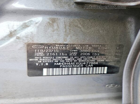 KMHDH4AEXGU477884 2016 HYUNDAI ELANTRA Silver Widok naklejki z numerem VIN