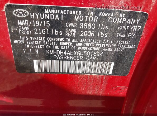KMHDH4AEXGU501844 2016 HYUNDAI ELANTRA Red ძრავის განყოფილების ხედი
