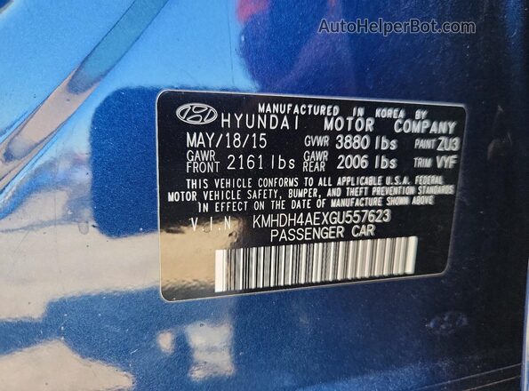 KMHDH4AEXGU557623 2016 HYUNDAI ELANTRA Blue Widok komory silnika
