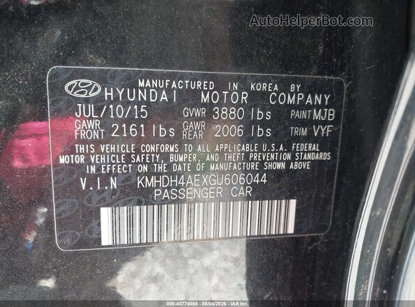 KMHDH4AEXGU606044 2016 HYUNDAI ELANTRA Black Engine compartment view