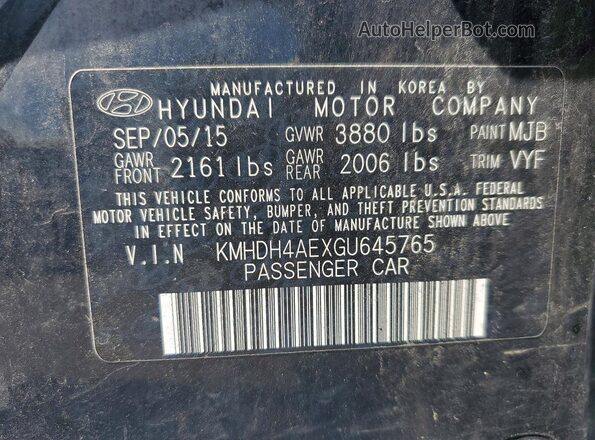 KMHDH4AEXGU645765 2016 HYUNDAI ELANTRA Black VIN կոդի պիտակի տեսք