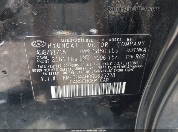 KMHDH4AH0GU625728 2016 HYUNDAI ELANTRA Black Widok komory silnika