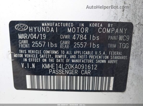 KMHE14L20KA091612 2019 HYUNDAI SONATA PLUG-IN HYBRID White Շարժիչի բաժամունքի տեսք