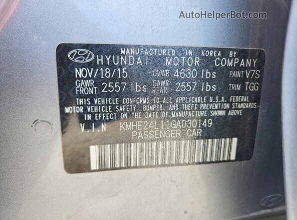 KMHE24L11GA030149 2016 HYUNDAI SONATA Silver Vista del compartimento del motor
