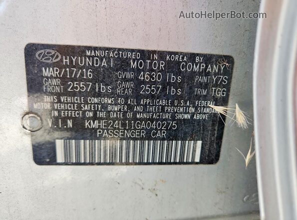 KMHE24L11GA040275 2016 HYUNDAI SONATA Silver Widok komory silnika