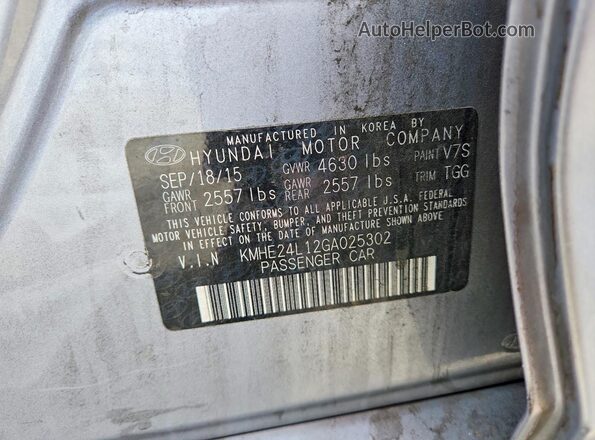 KMHE24L12GA025302 2016 HYUNDAI SONATA Silver Widok komory silnika