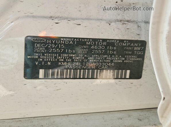 KMHE24L12GA033044 2016 HYUNDAI SONATA White VIN sticker view