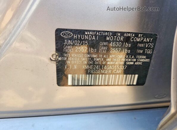 KMHE24L14GA015337 2016 HYUNDAI SONATA Silver Вид наклейки з VIN-кодом